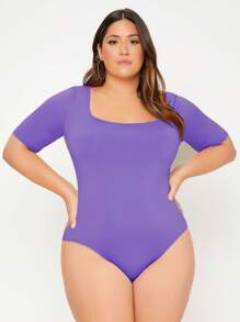 SHEIN BASICS 大碼素色大圓領連身背心 - 紫羅蘭色 - 查看 5