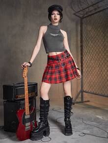 ROMWE Grunge Punk 蝙蝠圖案小高領針織短上衣 - 深灰色 - 查看 4