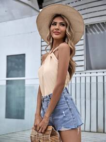 SHEIN Frenchy Women's Frenchy Elegant Metallic Color Champagne Color Halterneck Top For Party Summer - Champagne - View 4