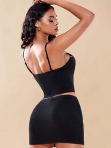 SHEIN BAE Nơ mặt trước Cami ngọn & Váy bodycon - màu đen - Xem 2