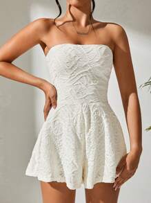 SHEIN PETITE Jacquard Tube Romper - Beige - View 3