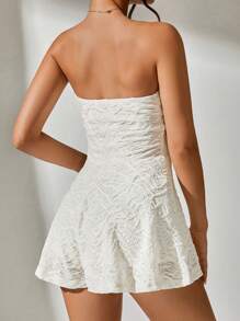 SHEIN PETITE Jacquard Tube Romper - Beige - View 2