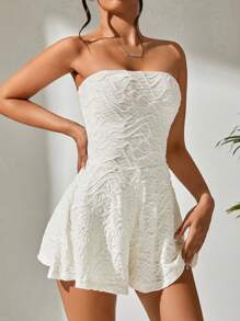 SHEIN PETITE Jacquard Tube Romper - Beige - View 1