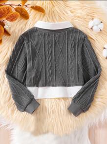 SHEIN Young Girl Contrast Collar 2 In 1 Sweatshirt - Dark Grey - View 2