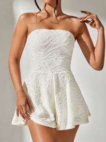 SHEIN PETITE Jacquard Tube Romper - Beige - View 6