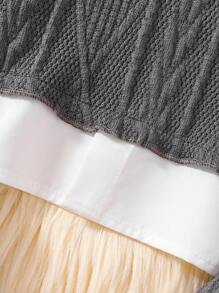 SHEIN Young Girl Contrast Collar 2 In 1 Sweatshirt - Dark Grey - View 5