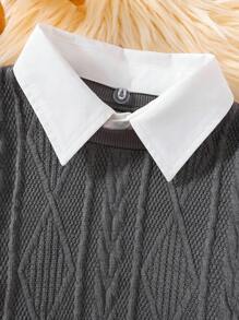SHEIN Young Girl Contrast Collar 2 In 1 Sweatshirt - Dark Grey - View 8