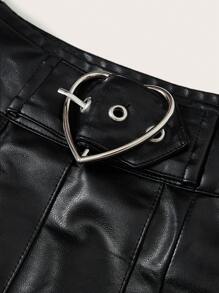 SHEIN Coolane 高腰PU皮革百褶半身裙 - 黑色 - 查看 4