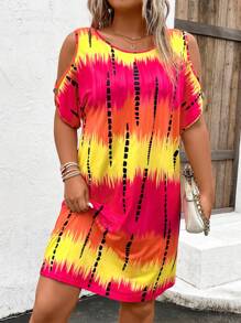 SHEIN LUNE 大碼紮染挖肩連衣裙 - 彩色 - 查看 4