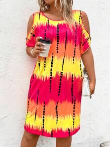 SHEIN LUNE 大碼紮染挖肩連衣裙 - 彩色 - 查看 6