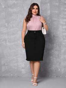 SHEIN Privé Hơn Cao eo Cắt Thô Váy Denim - màu đen - Xem 1