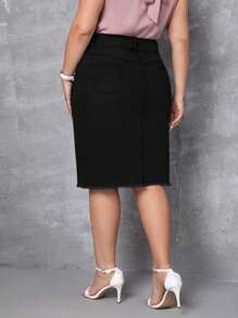 SHEIN Privé Hơn Cao eo Cắt Thô Váy Denim - màu đen - Xem 2