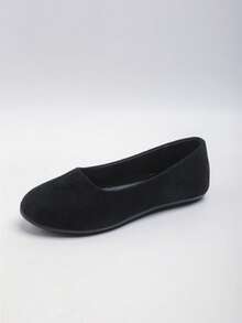 女性時尚舒服的圓頭黑色大碼一腳蹬平底鞋 - 黑色 - 查看 3