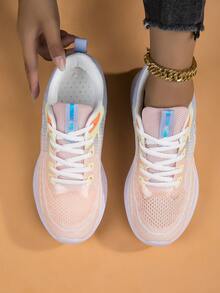 Women's Breathable Knitted Lightweight Comfortable Running Shoes With Soft Sole, Suitable For Summer And Versatile - Pink - View 1