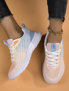 Women's Breathable Knitted Lightweight Comfortable Running Shoes With Soft Sole, Suitable For Summer And Versatile - Pink - View 2