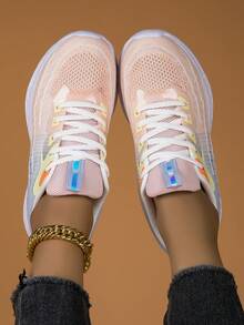 Women's Breathable Knitted Lightweight Comfortable Running Shoes With Soft Sole, Suitable For Summer And Versatile - Pink - View 4