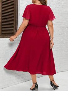 SHEIN Clasi Plus Rhinestone Detail Ruffle Trim Dress - Burgundy - View 3