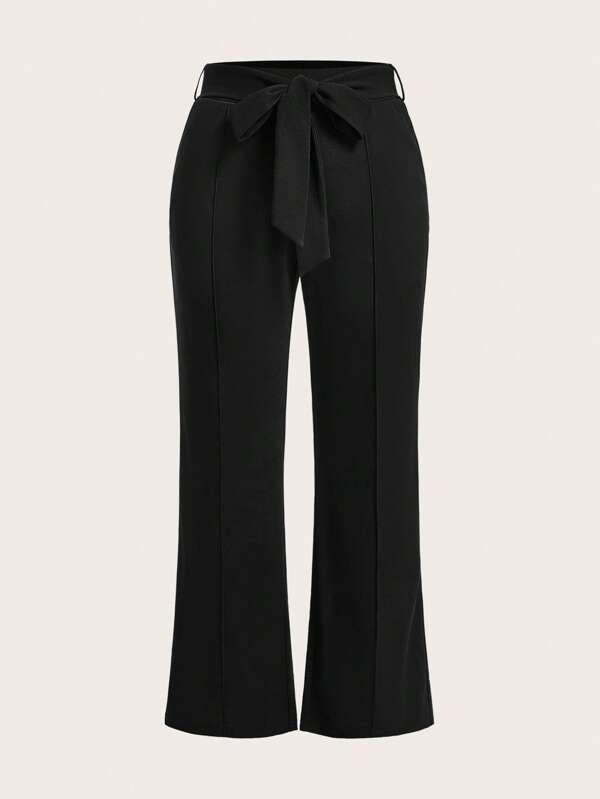 SHEIN LUNE Plus  Summer Women Solid Belted Flare Summer Leg Pants Fall