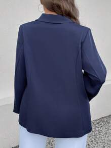 SHEIN LUNE Talla grande Blazer de doble botonadura - Azul Marino - Ver 2