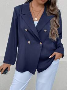 SHEIN LUNE Talla grande Blazer de doble botonadura - Azul Marino - Ver 5