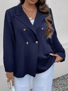 SHEIN LUNE Talla grande Blazer de doble botonadura - Azul Marino - Ver 6