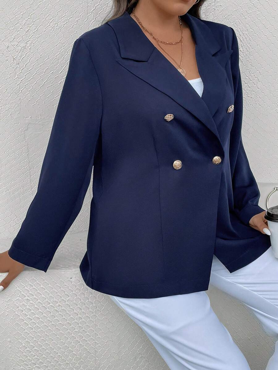 SHEIN LUNE Talla grande Blazer de doble botonadura - Azul Marino - Ver 1