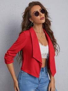 SHEIN Privé Shawl Collar Open Front Blazer Without Cami Top In Fall/Winter - Red - View 1