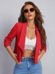 SHEIN Privé Shawl Collar Open Front Blazer Without Cami Top In Fall/Winter - Red - View 3