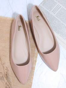 SHUZIA Vegan Leather Pointed Toe Ballet Flats - Apricot - View 3