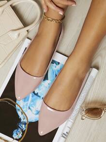 SHUZIA Vegan Leather Pointed Toe Ballet Flats - Apricot - View 4