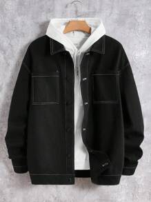 Manfinity RebelGame Men's Oversized Top-Stitching Drop Shoulder Jacket Without Hoodie - Black - View 1