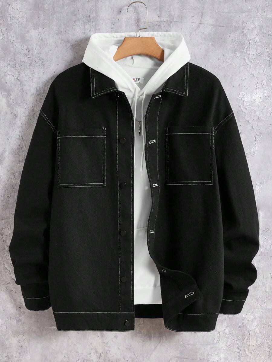 Manfinity RebelGame Men's Oversized Top-Stitching Drop Shoulder Jacket Without Hoodie - Black - View 1