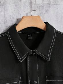 Manfinity RebelGame Men's Oversized Top-Stitching Drop Shoulder Jacket Without Hoodie - Black - View 3