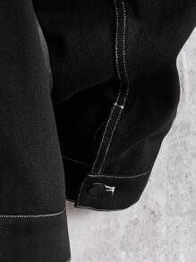 Manfinity RebelGame Men's Oversized Top-Stitching Drop Shoulder Jacket Without Hoodie - Black - View 4