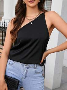 CILKOO 素色單肩上衣 - 黑色 - 查看 1