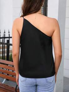 CILKOO 素色單肩上衣 - 黑色 - 查看 2