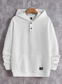 GENTILAND 男士宽松字母贴袋鼠口袋落肩连帽衫 - 白色 - 查看 1