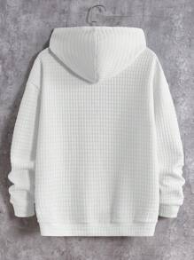 GENTILAND 男士宽松字母贴袋鼠口袋落肩连帽衫 - 白色 - 查看 2