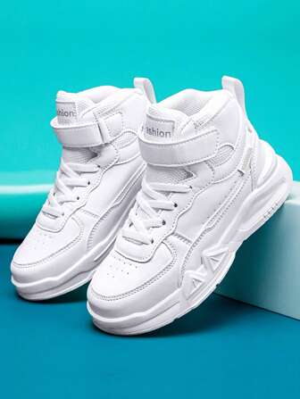 孩子們的高幫運動鞋適合春天和夏天,男孩白色運動鞋帶輕便和防滑