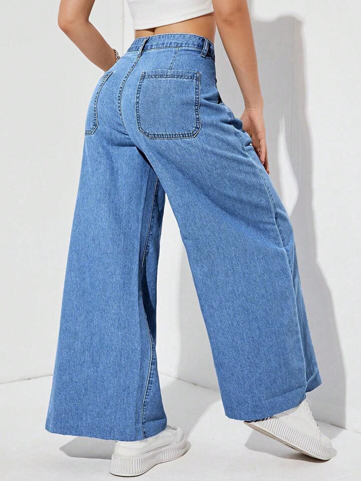 SHEIN EZwear Solid Wide Leg Jeans | SHEIN USA