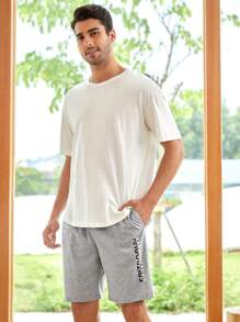 Men Letter Graphic Sleep Shorts