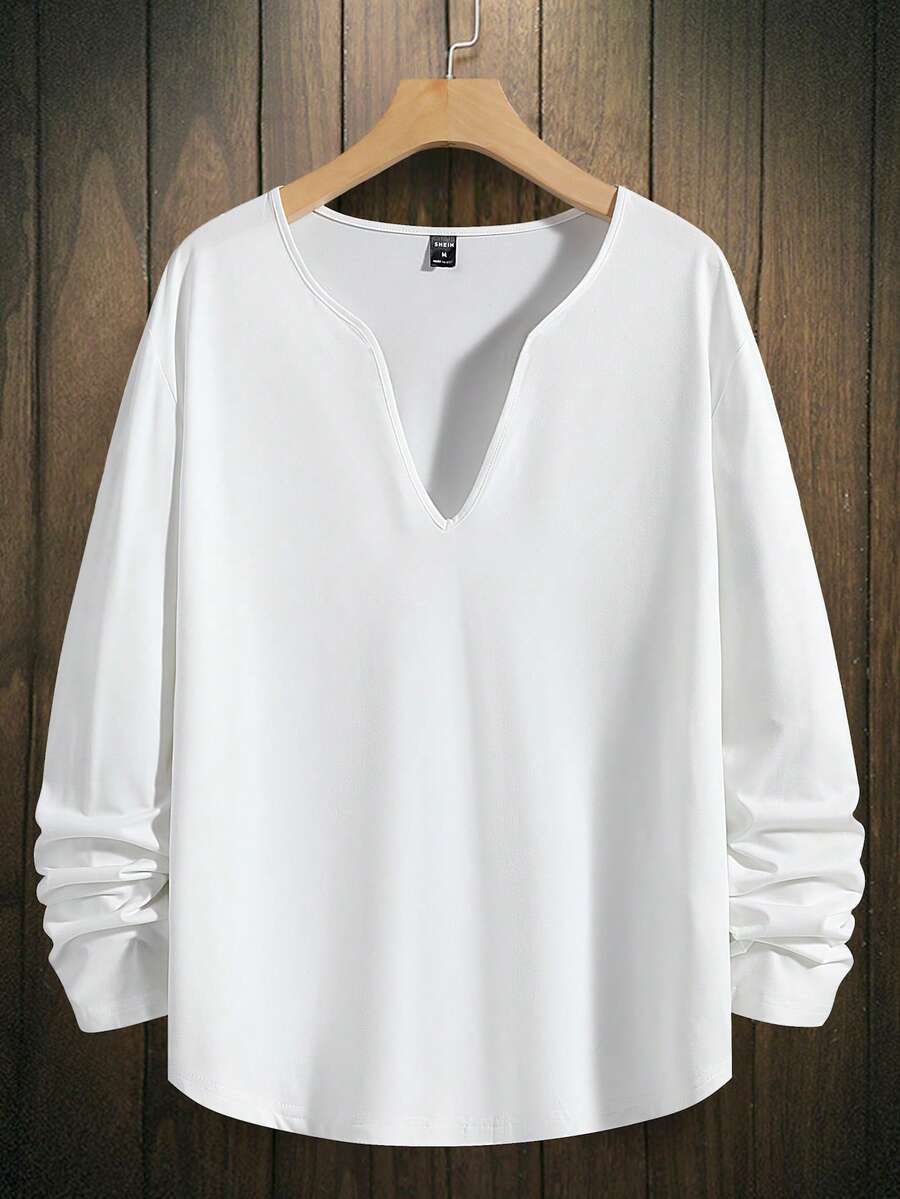 Manfinity Homme Men Notched Neckline Drop Shoulder Tee - White - View 1