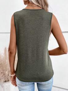 SHEIN LUNE Đồ họa Khẩu hiệu Áo ba lỗ - xanh quân đội - Xem 2