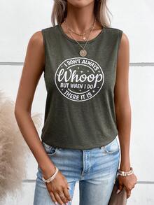 SHEIN LUNE Đồ họa Khẩu hiệu Áo ba lỗ - xanh quân đội - Xem 5