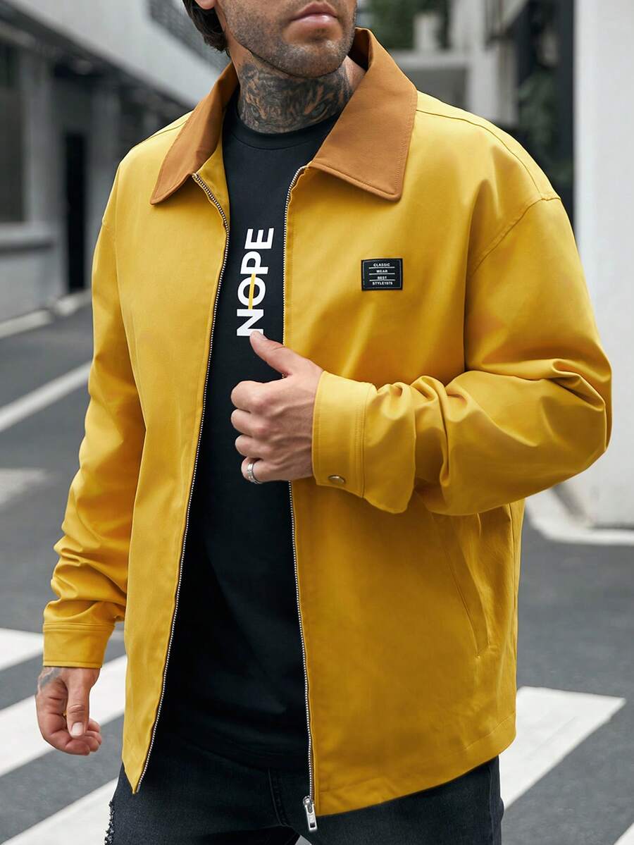 GENTILAND 寬鬆版型男士字母拼接拉鍊外套,不含t恤 - 黃色 - 查看 1