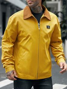 GENTILAND 寬鬆版型男士字母拼接拉鍊外套,不含t恤 - 黃色 - 查看 3