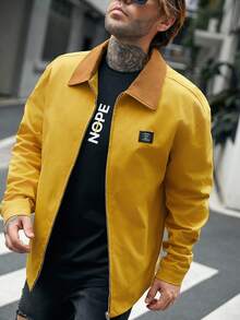 GENTILAND 寬鬆版型男士字母拼接拉鍊外套,不含t恤 - 黃色 - 查看 4