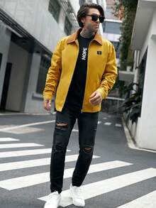 GENTILAND 寬鬆版型男士字母拼接拉鍊外套,不含t恤 - 黃色 - 查看 5