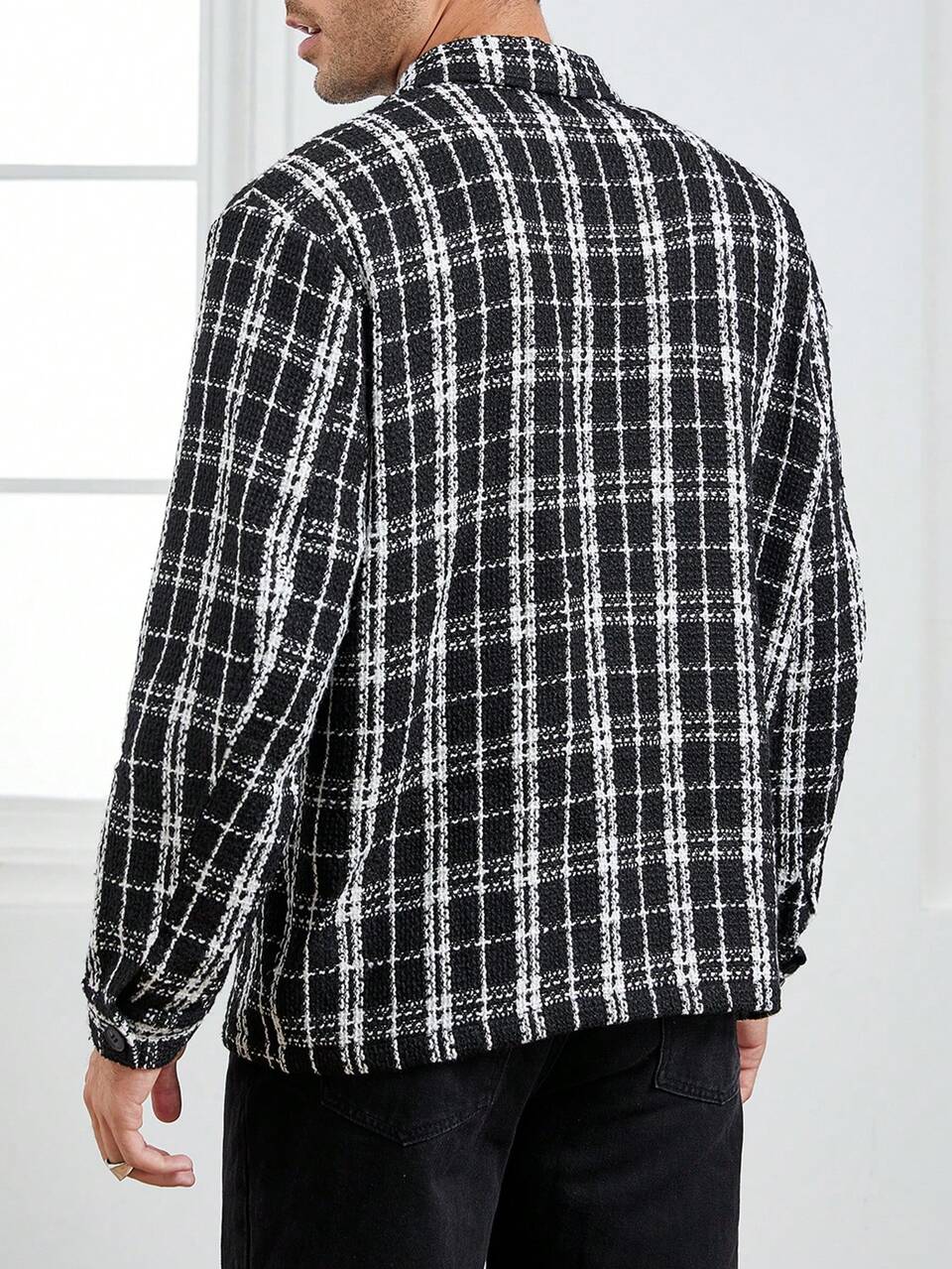 Men Plaid Pattern Tweed Overcoat, For Fall Winter