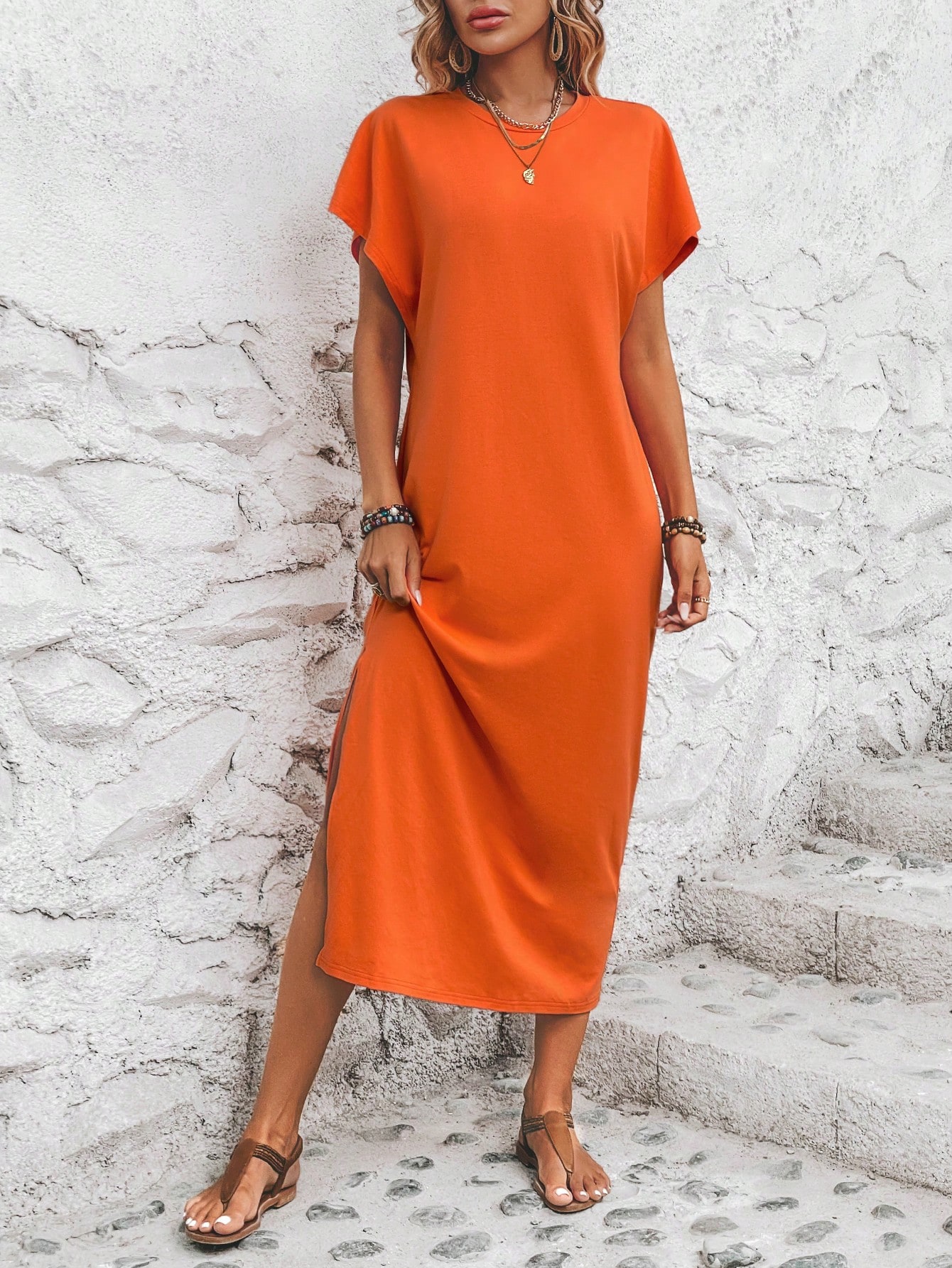 Batwing sleeve tee dress